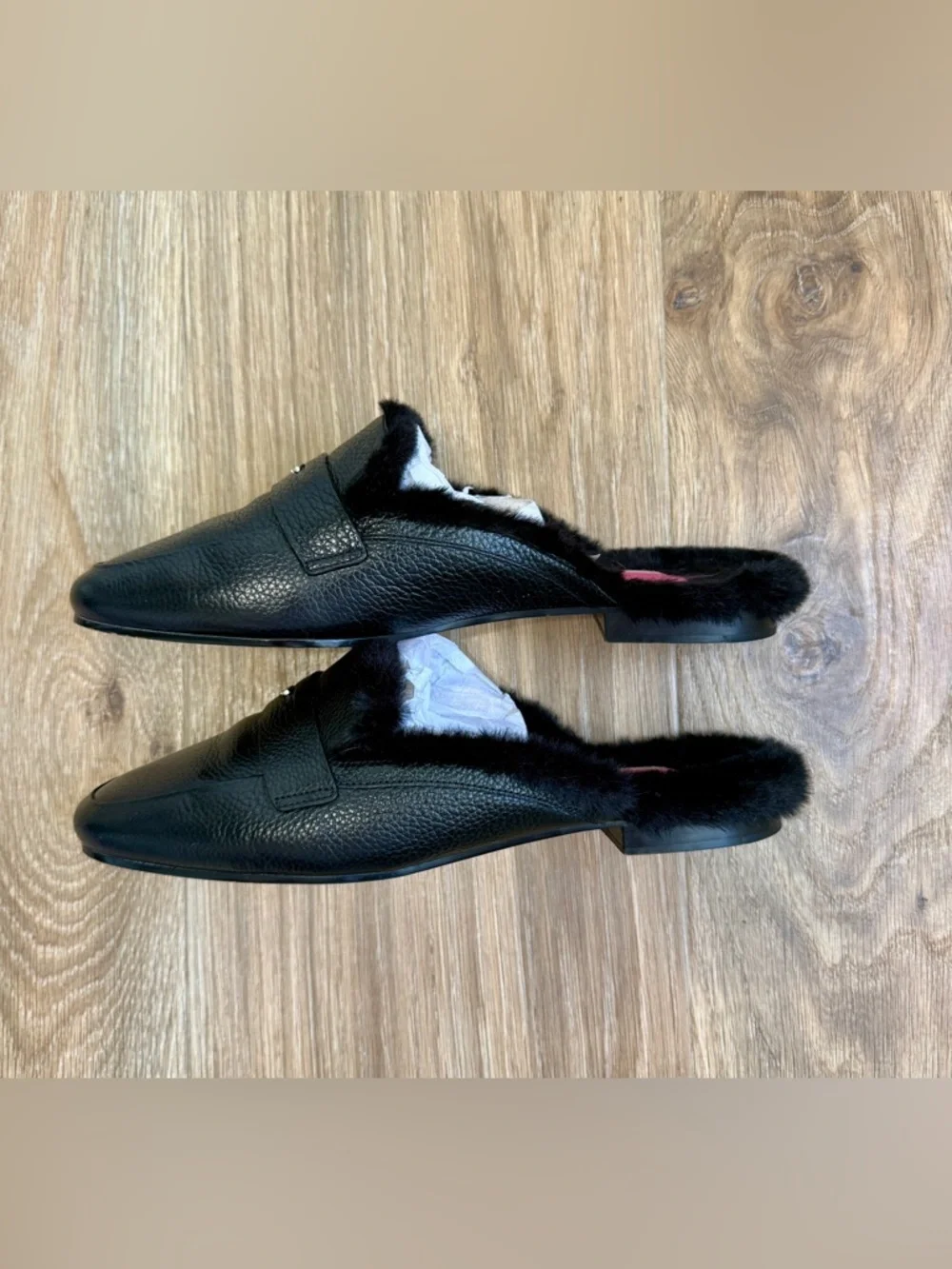 Kate Spade Caelyn Black Pebble Leather Shearling Lined Loafers 8.5